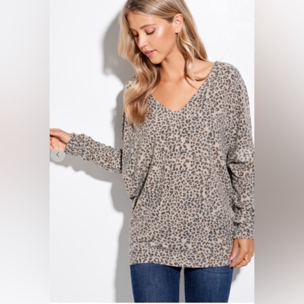 AE| Plush V Neck Leopard Cheetah Oversized Long Sleeve